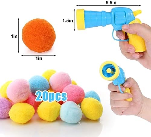 Aiersa Cat Toy Ball Launcher, Plush Ball Shooting Gun with 20 Pom Pom Balls, Interactive Indoor Cat Fetch Toy