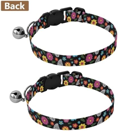 Butterfly Garden Black Dog Collar 2 Pack Cat Neck Collar Adjustable Length 10.6" to 17.1"