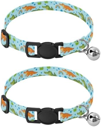 Cartoon Alligators Crocodiles Collar with Bell for Dog Puppy 2 Pack Collar Adjustable Length 10.6" to 17.1"