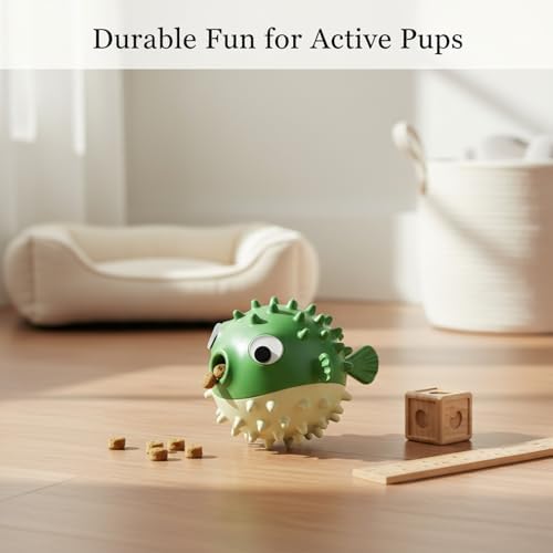 Interactive Dog Treat Dispenser Ball, Durable TPR Rubber Chew Toy for Indoor Play, 4.7 Inch Green