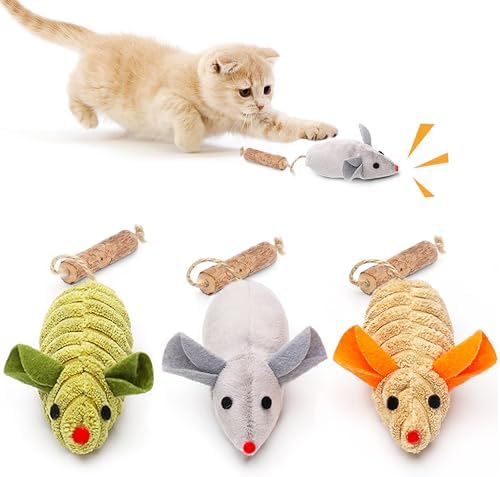 Potaroma Cat Toys: 3pcs Squeak Mice Interactive Catnip Silvervine Animals