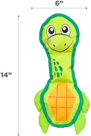 Outward Hound Fire Biterz Turtle Plush Firehose Material Interactive Dog Toy, Medium