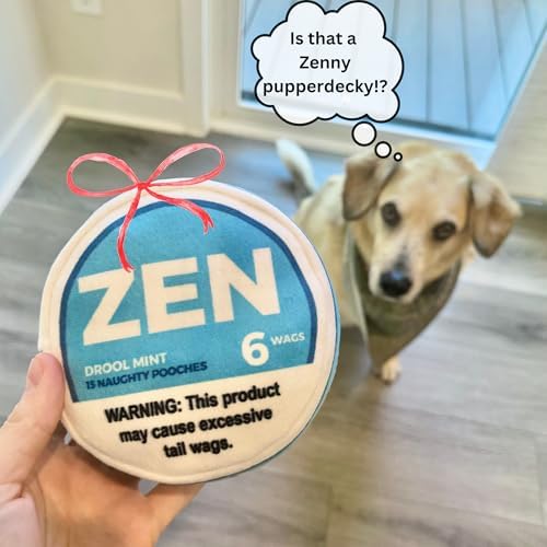Nestpark Zen Pupper Deckies Parody Dog Toy - Plush Squeaky and Crinkle Funny Dog Toy - Drool Mint