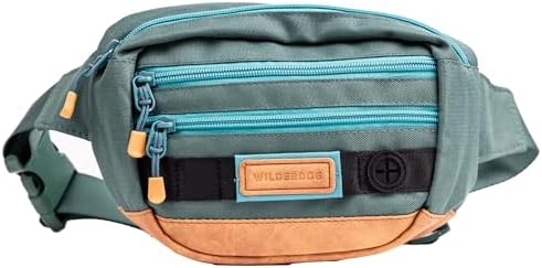 Wilderdog Utility Fanny Pack stores Treats, Balls, Keys in 3 Pockets with adjustable strap and Poop Bag dispenser (Evergreen)