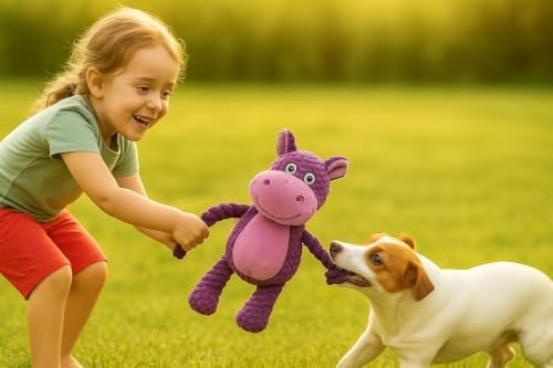 Plush Hippo Dog Toy with Squeaker and Crinkle Paper for Puppies