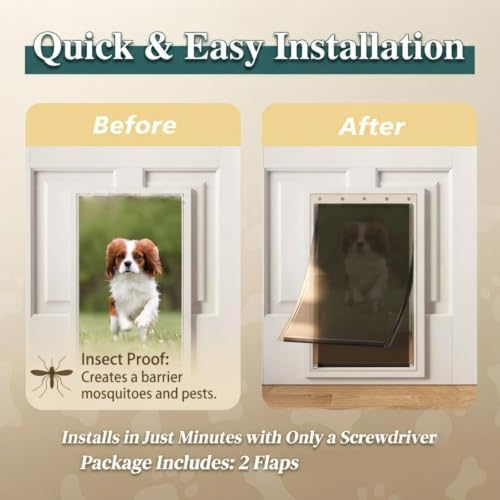 AMZOO Extra Large Dog Door Replacement Flap PetSafe 13 3/4”x24 3/8” 2 Packs | Compatible Freedom PAC 11-11040 Pet Door Flaps Magnetic Closure Weather-Resistant Durable Non-Toxic Silicone Easy Install