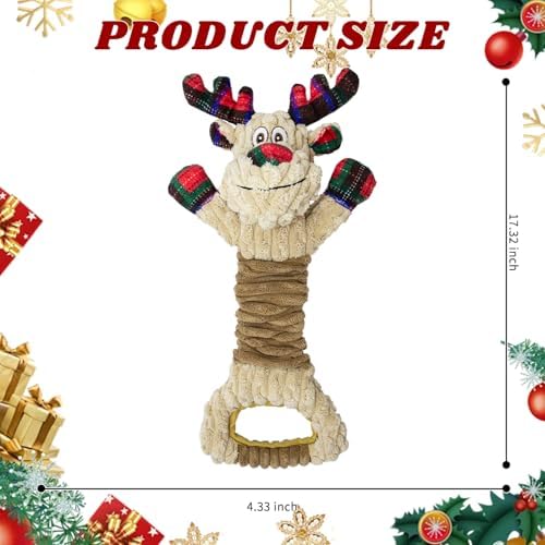 Christmas Squeaky Dog Toy-Festive Elk with Crinkle and Pull Ring