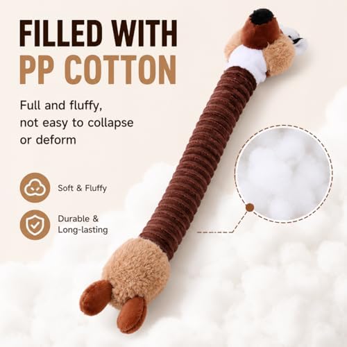 Long Squeaky Dog Toy Plush Stuffed Dog Toy for Aggressive Chewers, Interactive Crinkle Chew Toy for Tug of War, Soft Durable Pet Toy for Small Medium Large Dogs (Brown Fox)