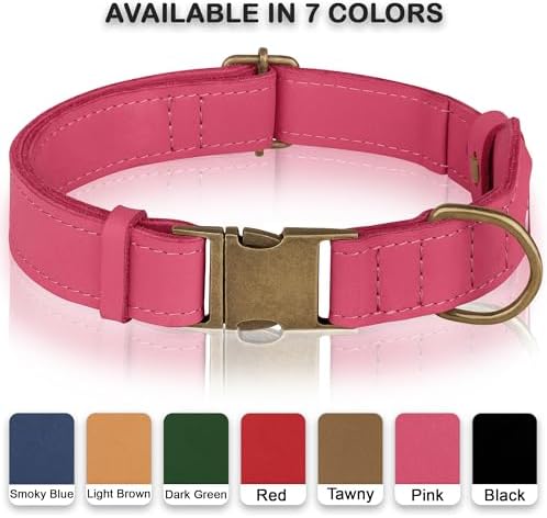 AirTag Dog Collar - Genuine Leather Dog Collar with Apple AirTag Holder and Metal Buckle - Smart GPS Tracking Pet Collars (Pink, L, 17"-21" Neck Fit)
