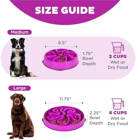 Outward Hound Fun Feeder Slo Bowl – Medium 2‑Cup Capacity, Slow Feeding, Small to Medium Dogs & Cats, Non-Slip, Purple, Flower Pattern