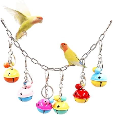 Oooct Bird Swing Bells Toys, Colorful Parrot Metal Bells, Hanging Bird Chewing Toys, Bird Cage Accessories, Suitable for Small to Medium Birds Budgie Lovebirds Conures Parakeets Cockatiels Rats
