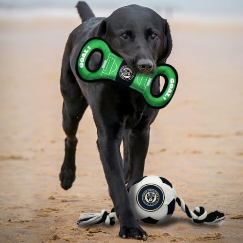 Pets First MLS Philadelphia Union Soccer Field Tug Toy & Soccer Ball Rope Toy Set for Dogs - Officially Licensed Interactive Squeaky Rope Fetch & Chew Toys with Team Logo