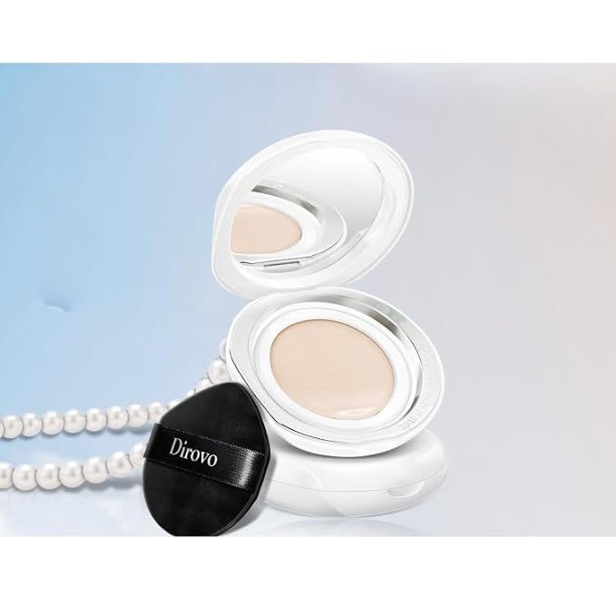 1 PC Dirovo Cushion Foundation Cream, High Coverage Fine Powder Long Lasting BB Air Foundation Cream (Oily Skin-Ivory)