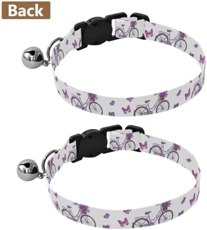 2 Pack Puppy Collar Lavender Colored Bikes Purple Flowers Cat Bell Collar, Adjustable Length 10.6" to 17.1"