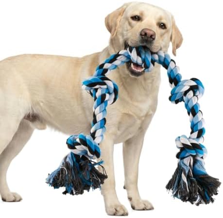 Bmag Dog Rope Toys for Aggressive Chewers, Interactive Heavy Duty Dog Toys for Medium Large Dogs, Tough Twisted Rope Toy with 5 Knots (Blue)
