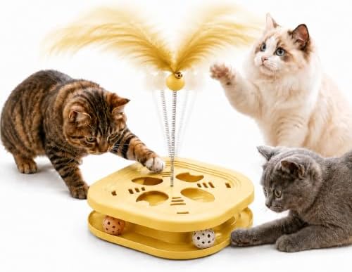 Interactive Cat Toys for Indoor Cats, 2-in-1 (Yellow)
