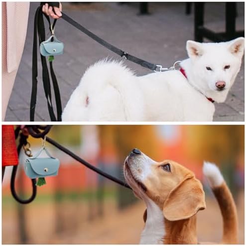 Leather Poop Bag Holder Dispenser for Leash, Portable and Reusable Dog Poop Bag Dispenser, Dog Bag Holder for Walking, Outdoor, Travelling (Blue)