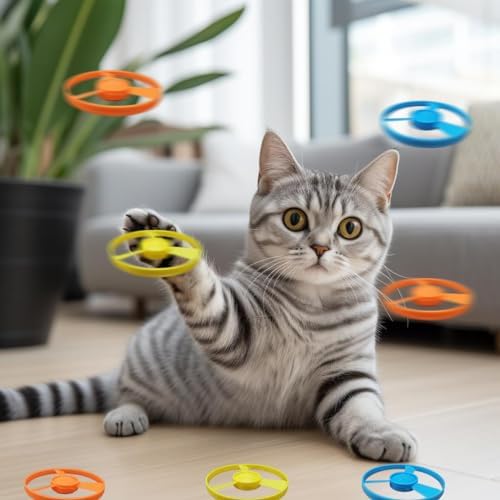 Cat Fetch Toys, Interactive Flying Cat Toys with 20 Colored Flying Propellers, Pet Tracks Chasing Toy for for Kitten Training Hunting(only 20 Propellers)