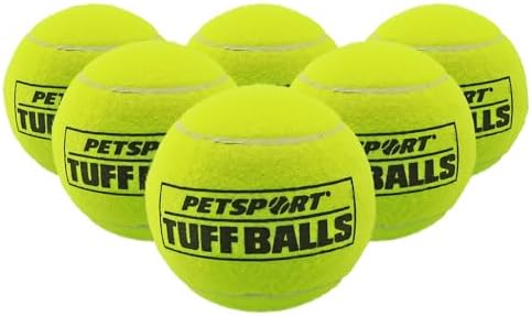 PetSport Yellow Tuff Ball - Medium Tennis Balls for Dogs, Chew Toy for Aggressive Chewers, Fetching, Natural Rubber, Certified Non-Toxic - 2.5 Inch Each (Pack of 6)