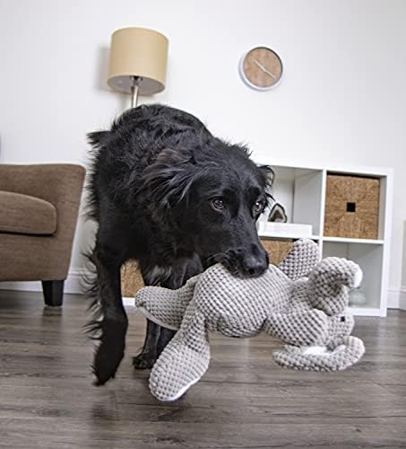 goDog Checkers Elephant Tough Plush Toy with Chew Guard Technology, Durable Checkered Fabric & Squeaker for Active Play, Gray, Large (Pack of 6)