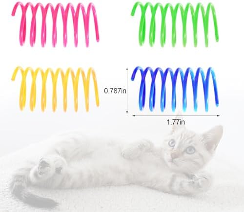 Shudyear Pack of 32 cat Coil Springs for Indoor, Colourful and Durable Plastic Spring coils to Attract, Chewing, Hunting, Interactive Toys for Cats and Kittens (32pc)