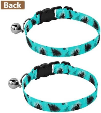 Motorbike Riders Cyan Lightweight Pet Collar for Cats and Dogs, 2 Pack Breakaway Cat Collars with Bell
