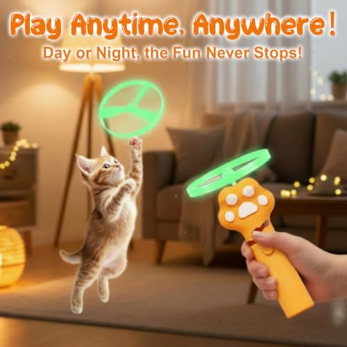 JIARON Interactive Rechargeable Cat Fetch Toy Disc Launcher, 8 Flying Discs Hunting Enrichment Toys for Indoor Outdoor Bored Kittens & Adult Cats, Cat Boredom Relief