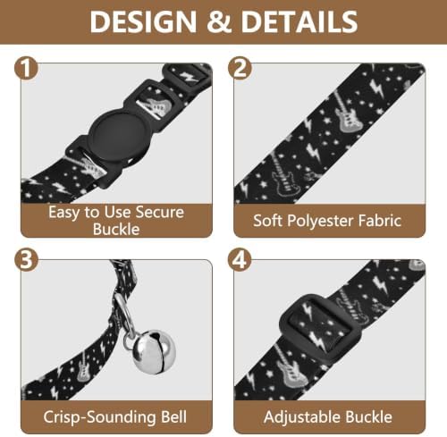 2 Pack Cats Collar Rock Guitar Black Dog Collar with Bell, Adjustable Length 10.6" to 17.1"