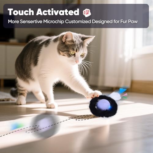 ORSDA Cat Toys for Indoor Cats, Interactive Activated Moving Ballt, Automatic Fast Rolling Ball for Adult Cats, Exercise Kicker Mouse Catching Game