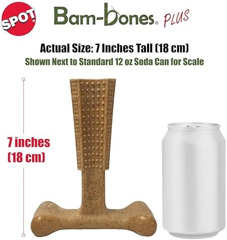 SPOT Bam-Bones Plus T-Bone, Bamboo Fiber & Nylon Dog Chew, Durable for Aggressive Chewers, Non-Splintering, for Adult Dogs & Teething Puppies Under 90lbs, 7in, Chicken Flavor