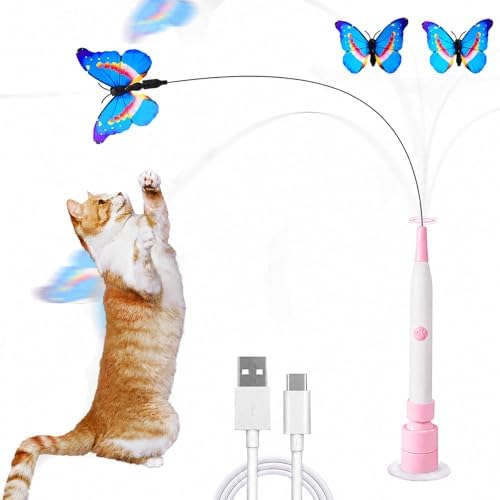 Automatic Butterfly Cat Toy, Interactive Wand with Suction Base