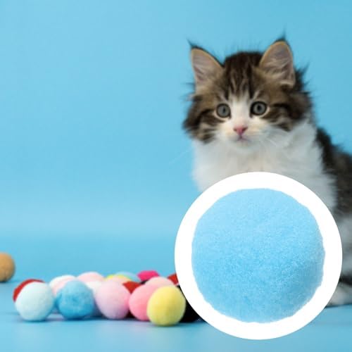 Cat Toy Pom Ball, Interactive Cat Ball Toys Fuzzy Pompoms (Plush, 1.2Inch, 30Pcs, Lake Blue) for Kittens Pet Enrichment Training Play Indoor