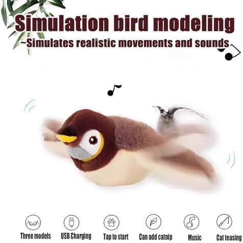 Yewmow Interactive Chirping Cat Toy,Flapping Wings Sound Toy