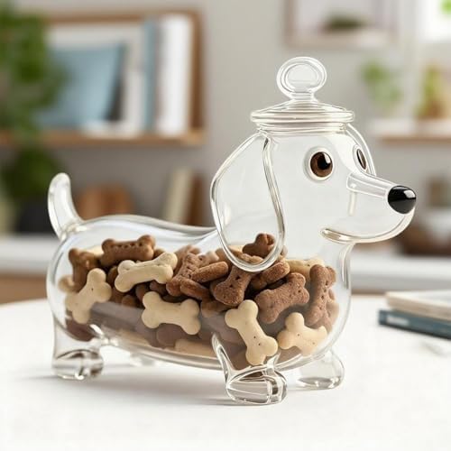 Dachshund Snack Jar, Airtight Dog Treat Containers with Lid,Glass Dachshund Cookie Container Clear Glass Dog Treat Jar Dispenser for Pets Cookie, Biscuits,Food Storage Canister for Cookies,Candys