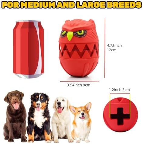 Interactive Dog Toy, Owl-Shaped Treat Dispenser, Squeaky Durable Natural Rubber Chew Ball,Red