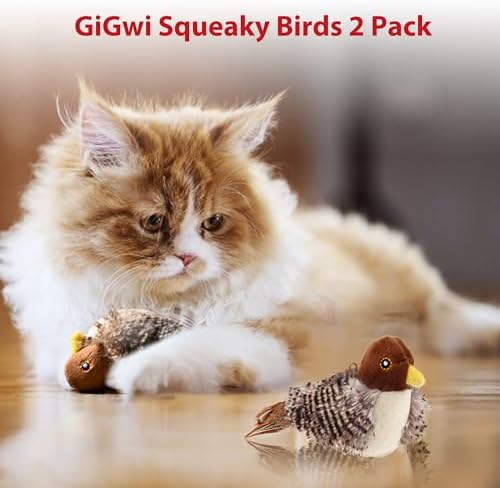 Gigwi Chirping Bird Cat Toys 2 Pack, Automatic Squeaky Toy for Cats