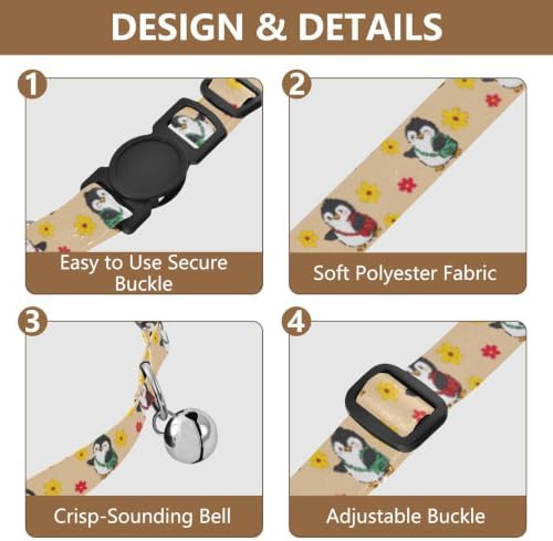 2 Pack Kitten Collars Cute Cartoon Penguins Puppy Collar with Bell, Adjustable Length 10.6" to 17.1"