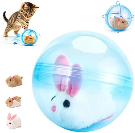 2026 New Self-Rolling Interactive Cat Ball Realistic Animal Automatic Moving Rolling Cat Ball 360° Rolling Spin Moving Cat Ball Fun Indoor Interactive Pet Ball for Cats Dogs Chasing (Blue, Rabbit)
