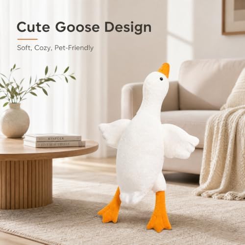50cm White Goose Plush Dog Toy, Durable Non-Squeaky Chew Toy for Aggressive Chewers, Interactive Fetch and Training Toy for Medium Large Dogs, Tough Pet Puppy Gift