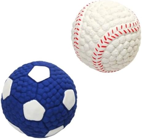 Squeaky Chew Dog Toys Interactive Sports Balls with Squeaker Soft Latex Rubber Bouncy Fetch Ball Toy (Soccer, Volleyball, Football, Tennis) for Puppy & Dog (Soccer+Tennis,Small)