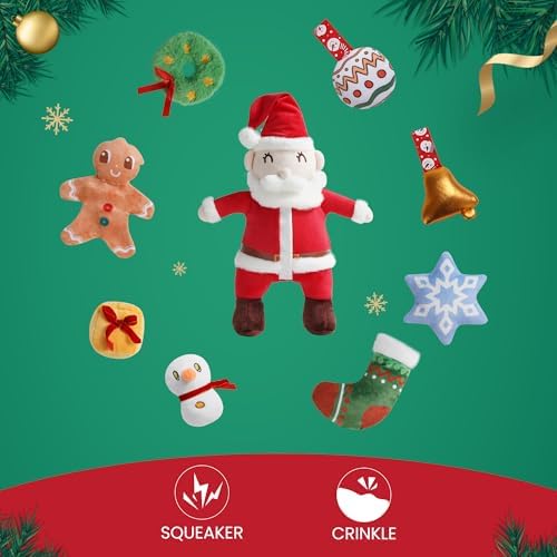 Nocciola Hide and Seek Christmas Santa Dog Toys: 9 Packs Vacation Gifts Funny Plush Stuffed Squeaky Crinkle Durable Chew Toys for Small Medium Large Breed, Dog Stocking Stuffers