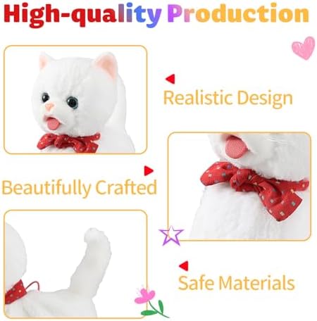 White Leash Walking Cat Set Interactive Talking Cat Singing Dancing Kitten Mimicking Repeat What You Say Kitty Touch and Voice Control Nodding Wagging Tail Plush Electric Kitty for Kid Gril