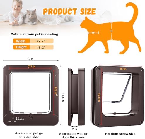 Smart Cat Door for Interior & Exterior, Cat Pet Door with 3 Collar Sensor Keys & 1 Remote Control & 4 Way Locking Cat Flap with RFID Collar Activated Opening SmartPetDoor