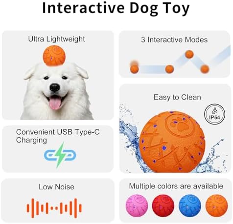 Interactive Dog Toys Dog Ball, Durable Motion Pet Toys for/Small/Medium/Large Dogs, Birthday Gifts, Automatic Moving, Bouncing and Rotating, E-TPU Material, IP54 Waterproof (Orange)