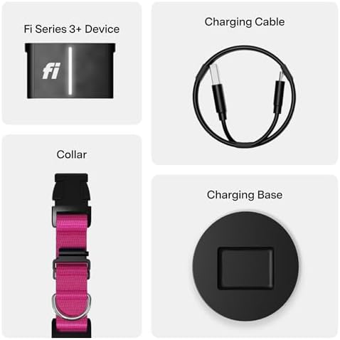 Fi Series 3+ GPS Dog Collar Medium Pink, Tracker with 6-Month Plan | Waterproof build, LED safety light, escape alerts, nationwide coverage, iOS and Android app, activity monitoring