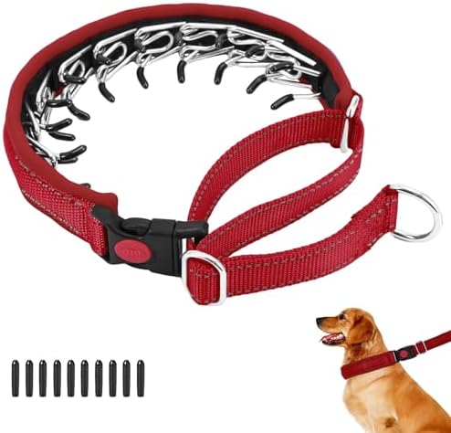 No Pull Martingale Dog Collar for Large Medium Small Dogs, Heavy Duty Nylon Reflective Adjustable Anti Pull Slip Collar with Buckle for Training Walking S Red