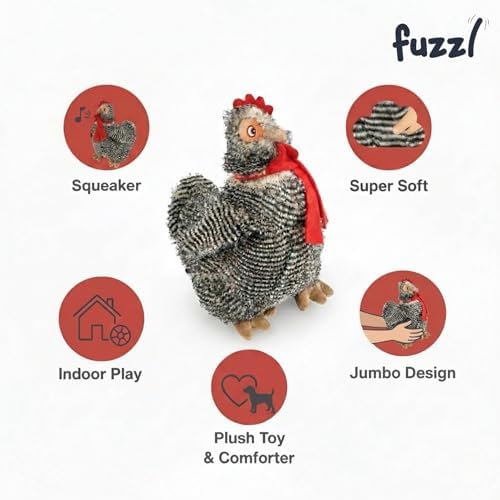 Fuzzl Plush Super Soft Big Cheeky Chuck Chicken Dog Toy & Comforter – Cuddly Plush with Squeaker, Gentle Dog Toy for Puppies & Small to Medium Dogs
