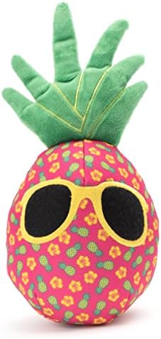 The Worthy Dog Icons Pattern Tough Plush Squeaky Dog Toy, Pineapple