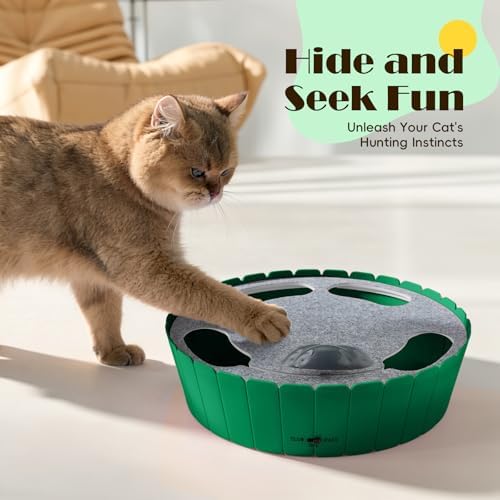 Pawaboo Interactive Cat Toy with Running Mouse, Automatic Track Kitten Toy | Electronic Motion Cat Toy for Indoor Cats, Pop and Play Hide Seek Cats Toys Hunting Mouse for Kitty Play Exercise, Green