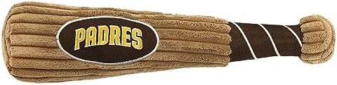 MLB San Diego Padres Baseball Bat Toy for DOGS & CATS. Soft Corduroy Plush Dog Toy with Inner SQUEAKER, MLB Chew Toys for Dogs or Cats. Durable Fun Interactive Dog Toy with Team Names and Logo